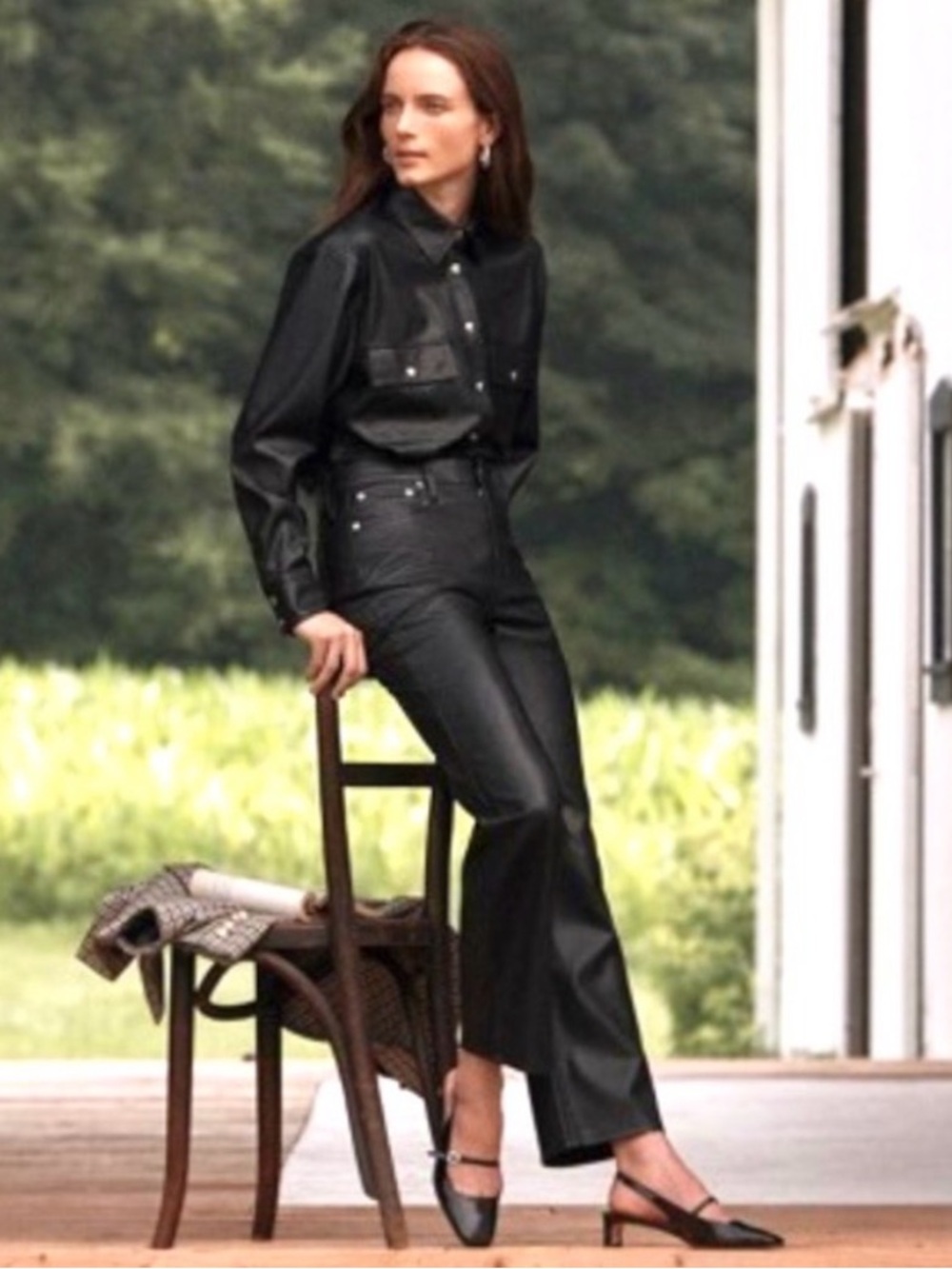 J. Crew, Full-Length Slim Wide-leg Pant Faux Leather in Black, Size 28